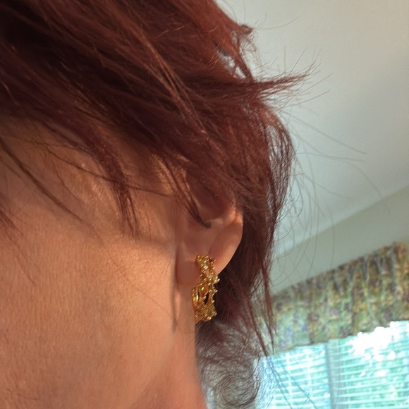 Citrine & Mixed Cut Gemstones Hoop Earrings 14K Goldplated Sterling Silver - Picture 8 of 11